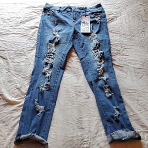 Forever 21 ripped mid-rise roll up jeans